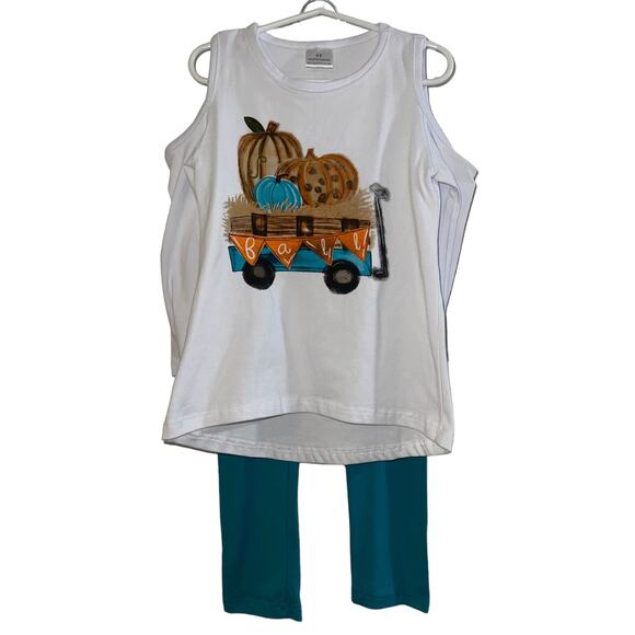Girls Cold Shoulder Pumpkin Fall Set - Size 4T - Picture 1 of 4